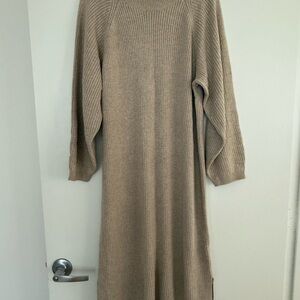 Wool Tan Ribbed Maxi Knit Dress